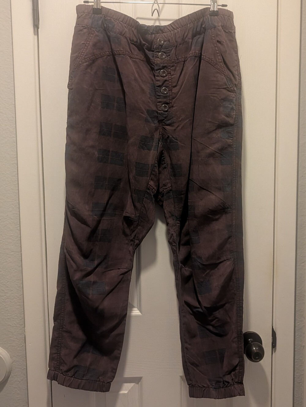 Anthropologie Plaid Button-Fly Joggers